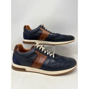 Rodd & Gunn Mens Navy Blue Tan Leather Low Top Sneakers Shoes Size EU 45 US 11.5